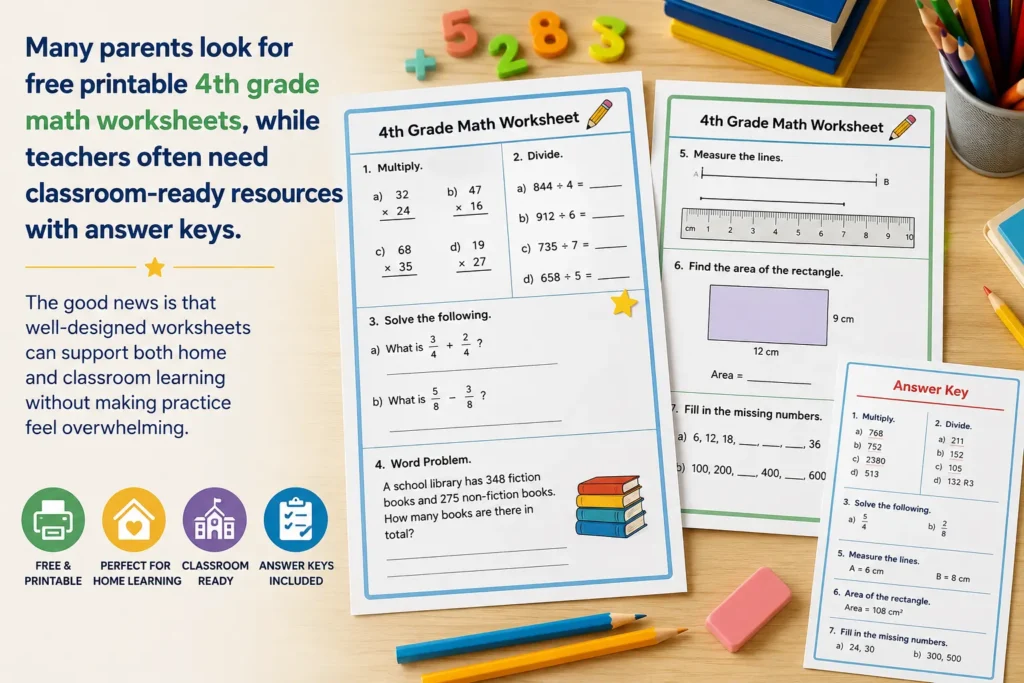 Free Printable 4th Grade Math Worksheets with Answer Key