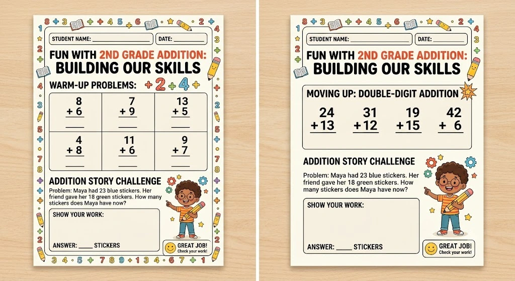 2nd grade addition worksheets