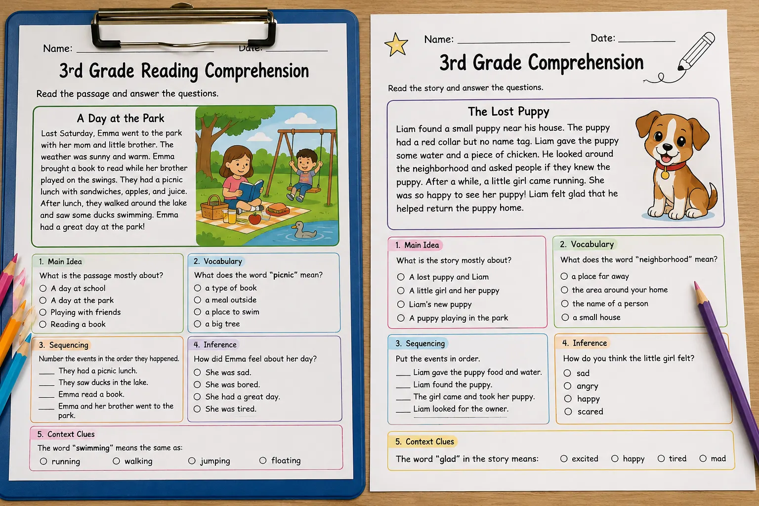 3rd grade comprehension worksheets