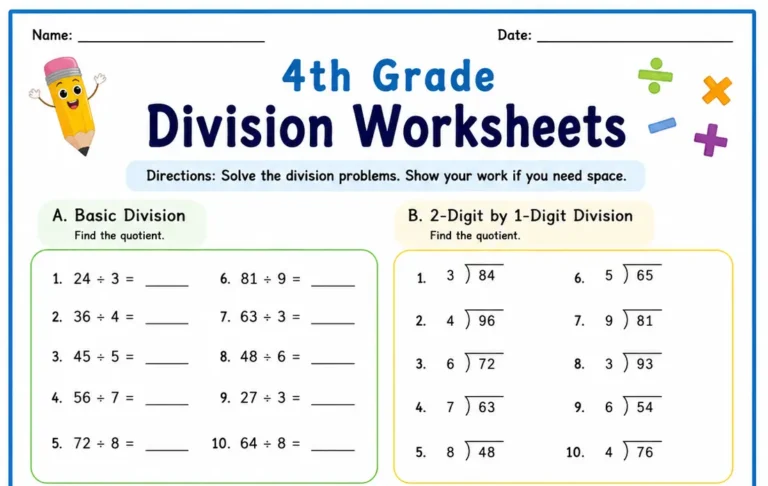 4th grade division worksheets