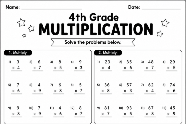 4th grade multiplication worksheets
