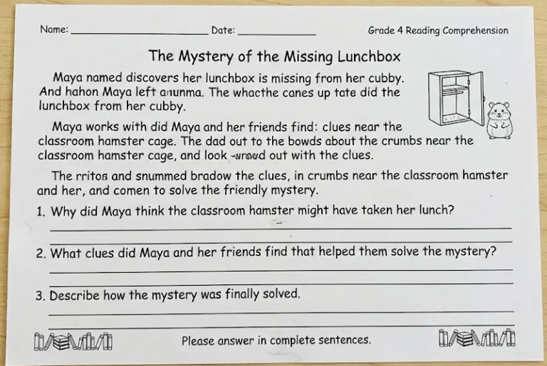 4th grade reading worksheets