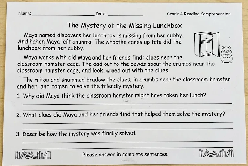 4th grade reading worksheets