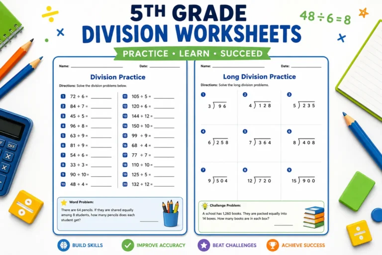 5th grade division worksheets