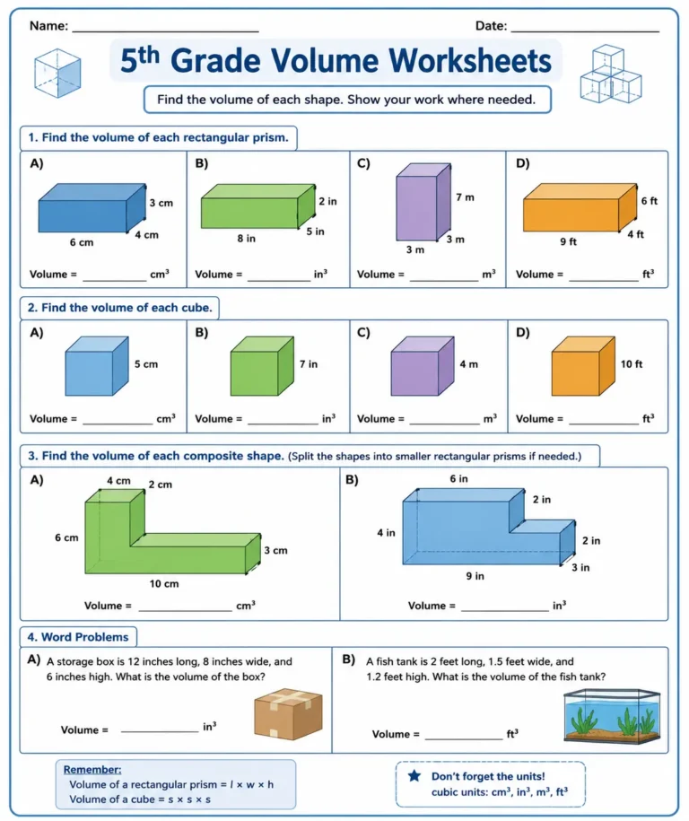 5th grade volume worksheets