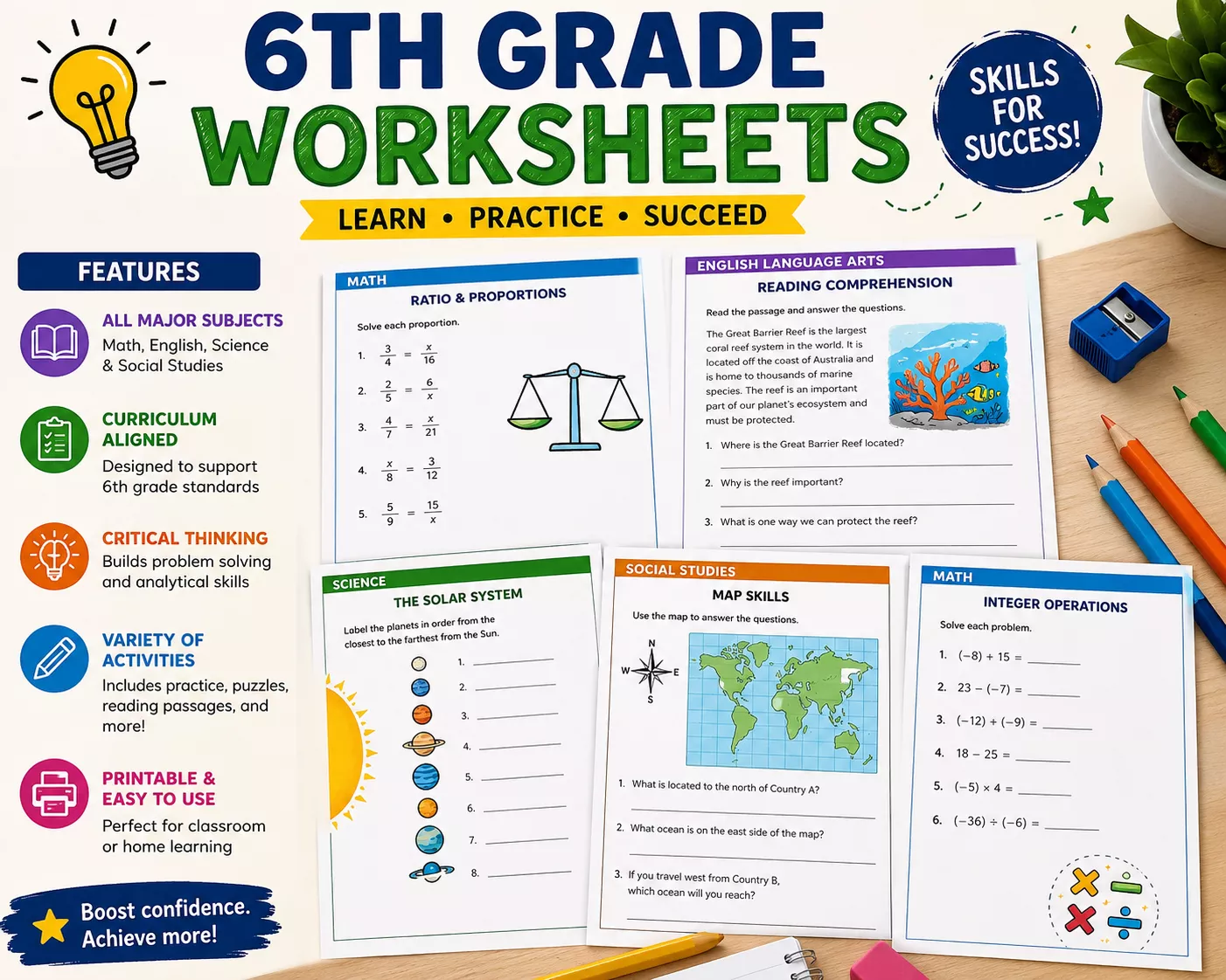 6th grade worksheets