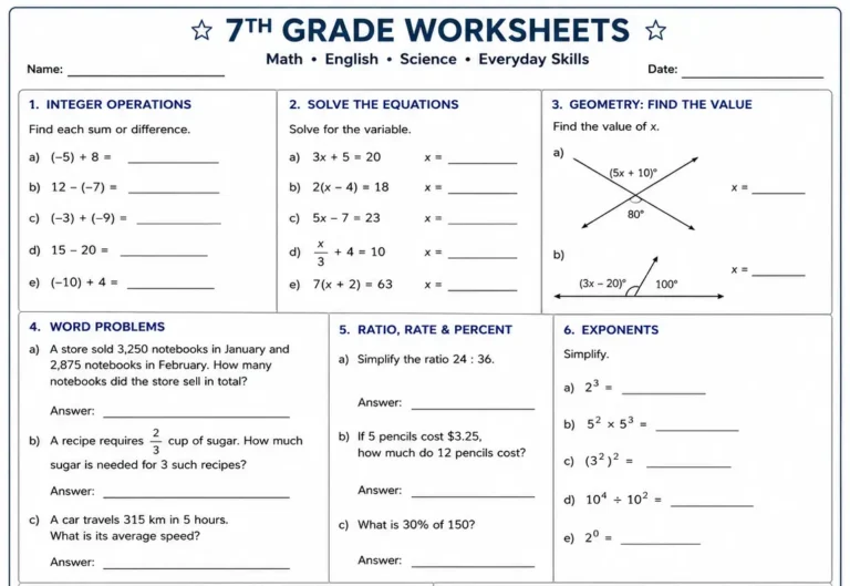 7th grade worksheets