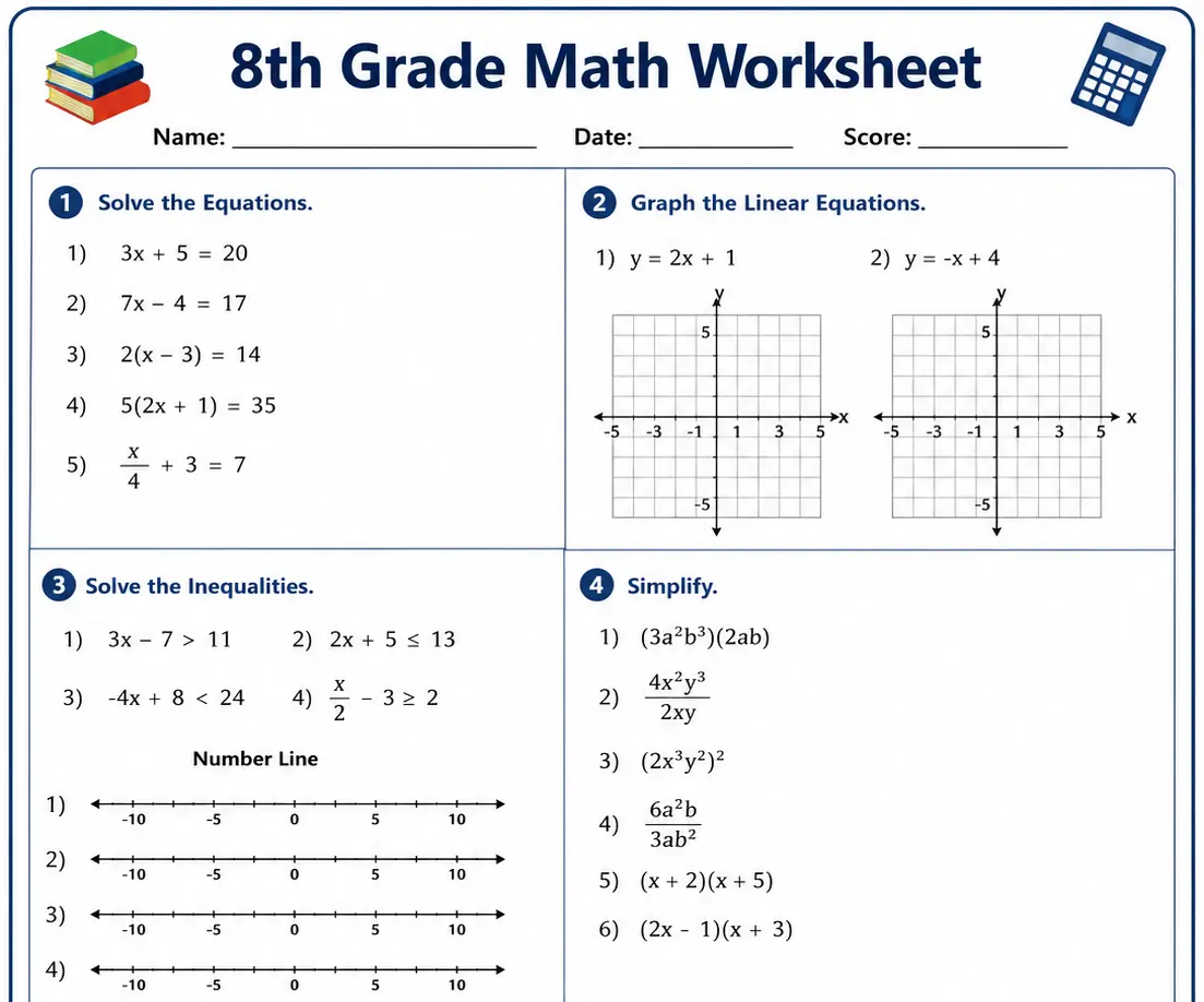 8th grade math worksheets