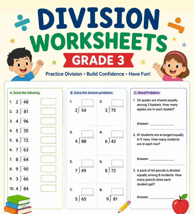 Division Worksheets Grade 3