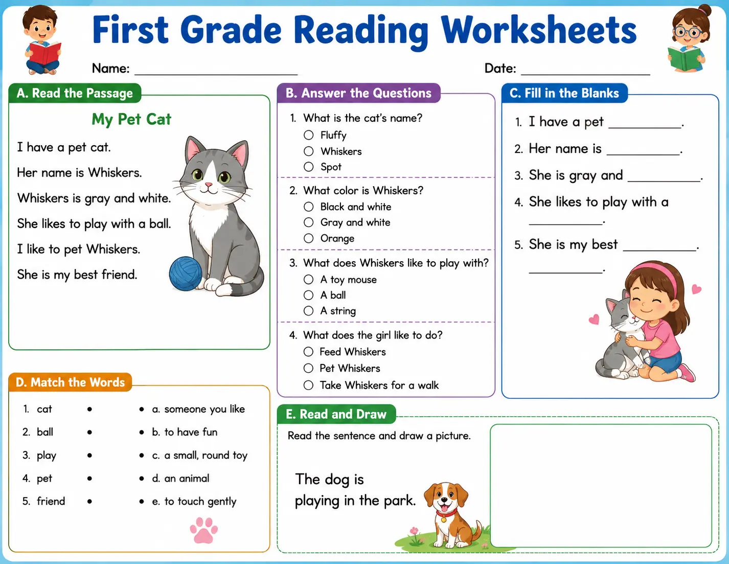 first grade reading worksheets