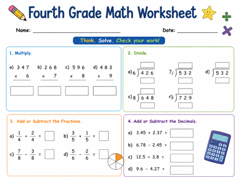 fourth grade math worksheets