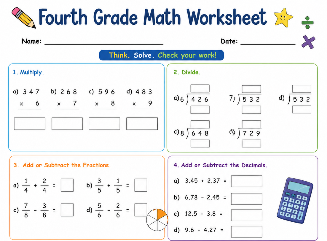fourth grade math worksheets