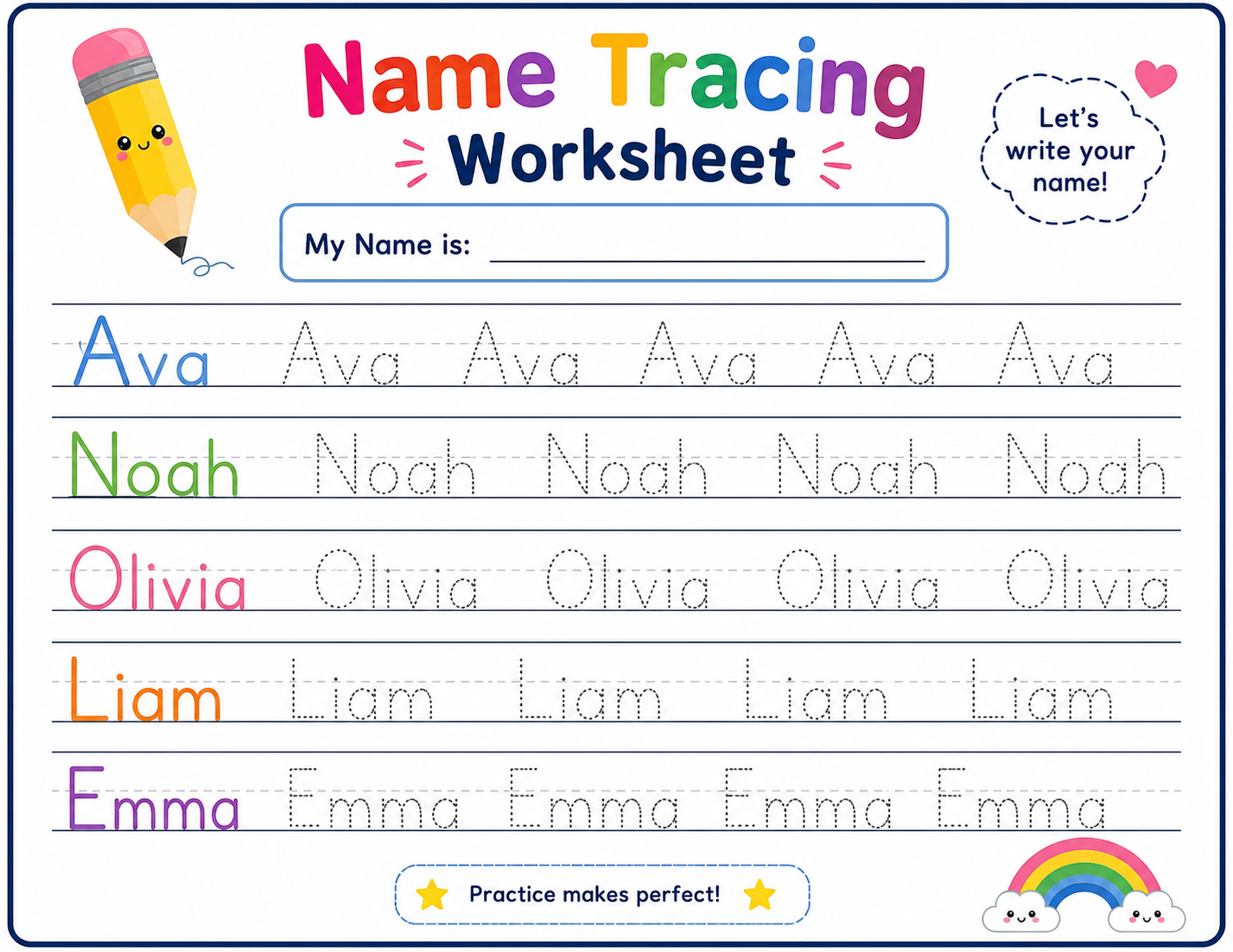 free name tracing worksheets