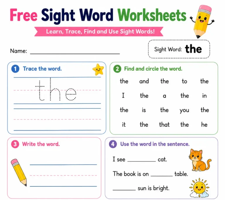 free sight word worksheets