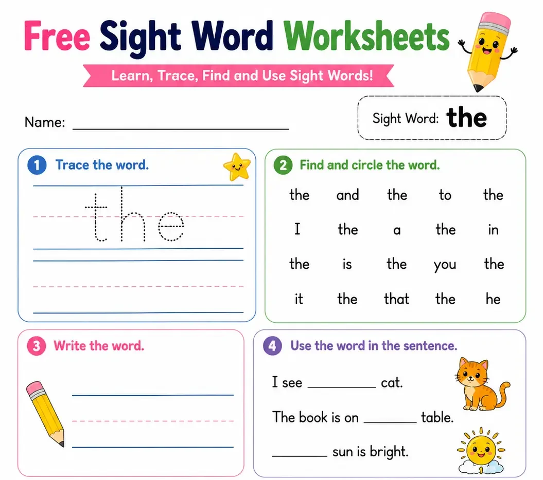 free sight word worksheets