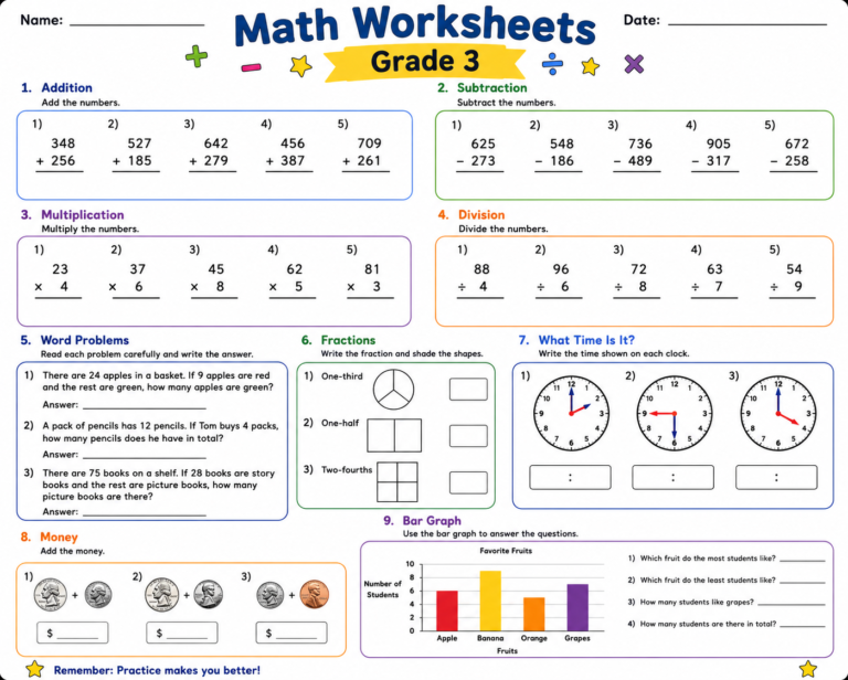 math worksheets grade 3
