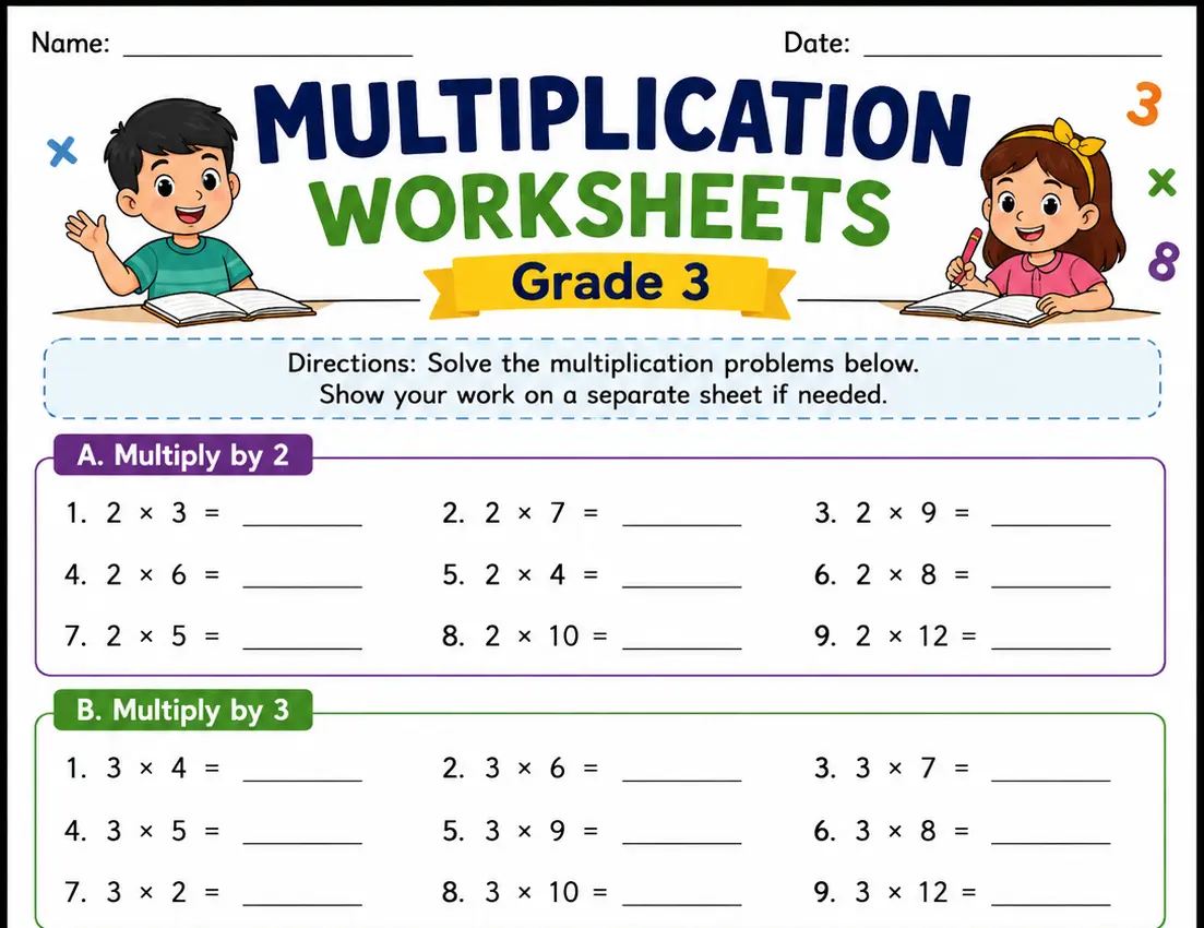 multiplication worksheets grade 3