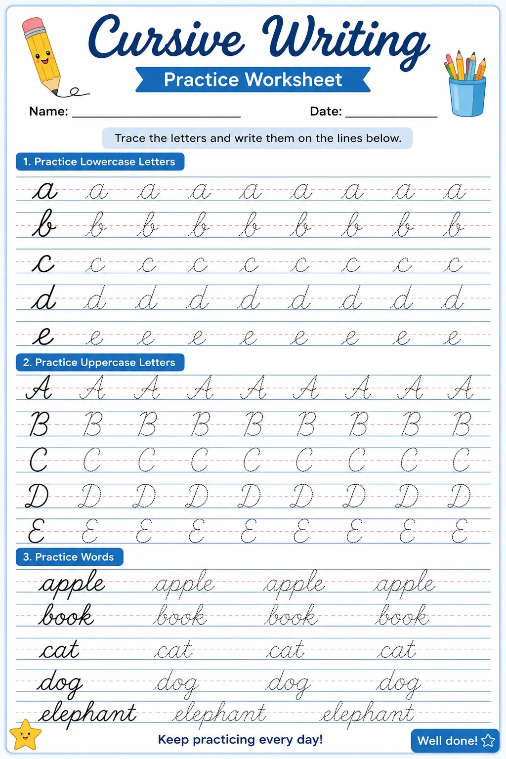 printable cursive writing worksheets