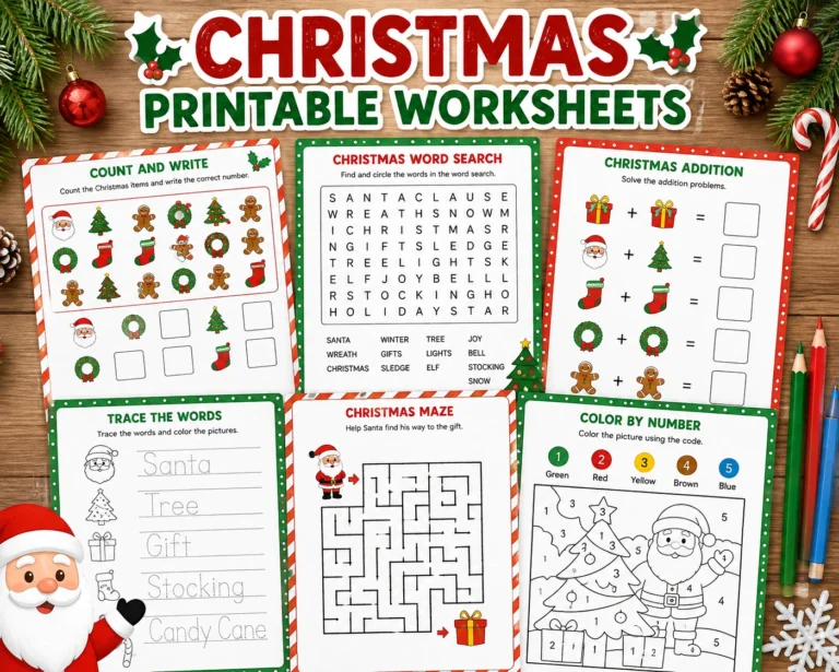 Free Christmas printable worksheets designed to make holiday learning fun with engaging educational activities for children.