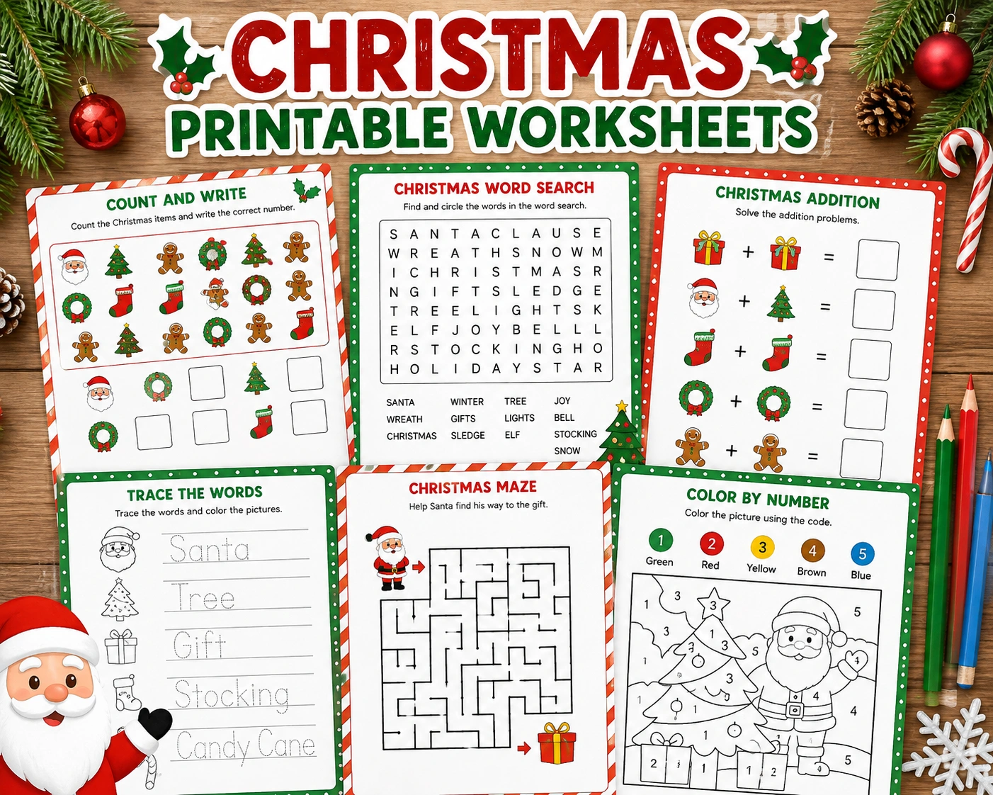 Free Christmas printable worksheets designed to make holiday learning fun with engaging educational activities for children.